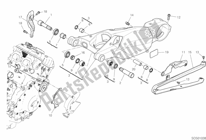 All parts for the Rear Swinging Arm of the Ducati Streetfighter V4 S Thailand 1103 2020